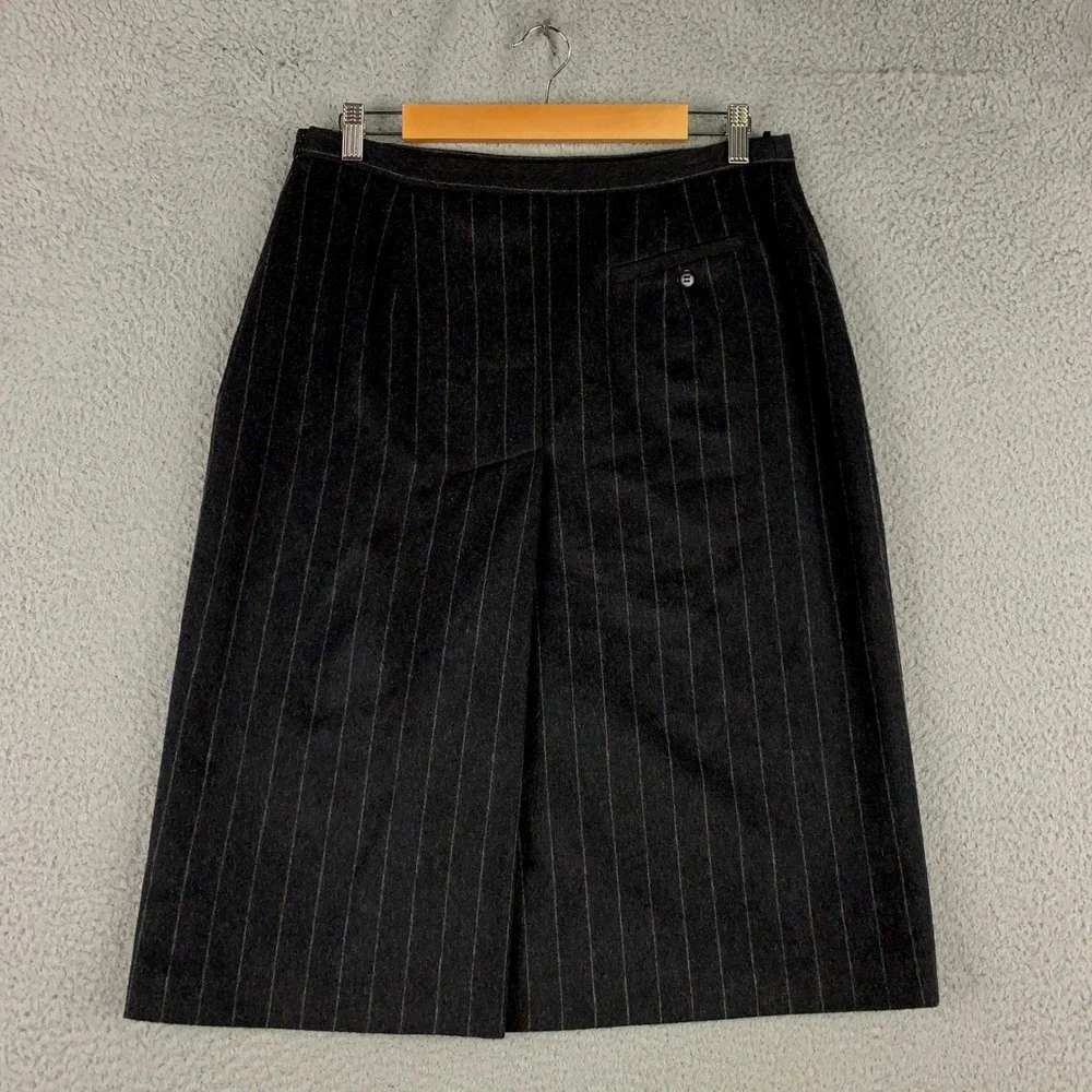 Max Mara Skirt Women's US 14 Grey Wool Angora Cashmere Pinstripe A-Line Italy